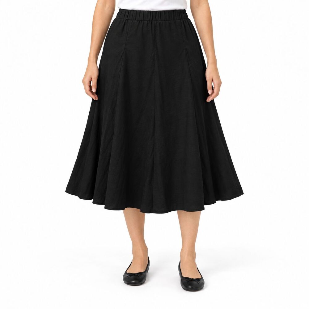 24Seven Comfort Apparel Black Flowy Midi Skirt Size L